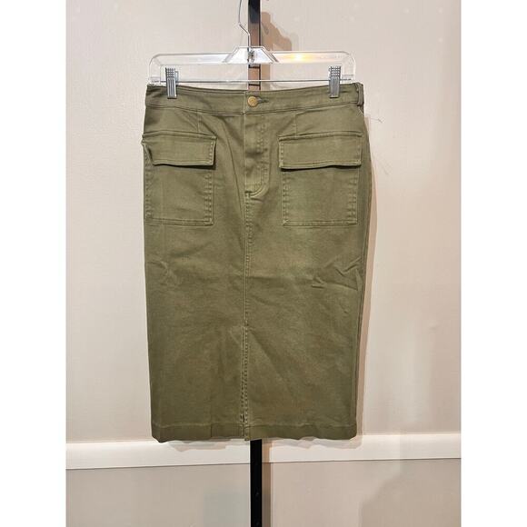 NWT J.O.A. Pencil Skirt Knee Length Cargo Pockets Unlined Green Womens Medium - Picture 1 of 9
